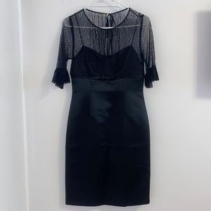 Tahari Black Mesh Midi Cocktail Dress Size 4 EUC